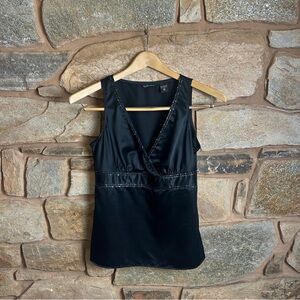 New York & Company Black Satin V-Neck Camisole with Sequin Band